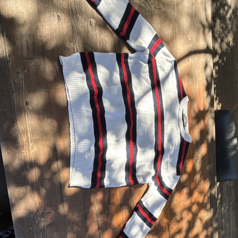 Brandy Melville White Knit Crewneck Pullover Sweater Striped One Size LS